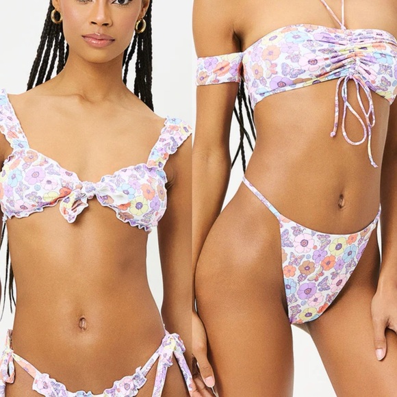 *SOLD* Frankies Bikinis Colby Tie Front Ruffle Top Jagger Bikini Bottom Marp - Picture 2 of 12